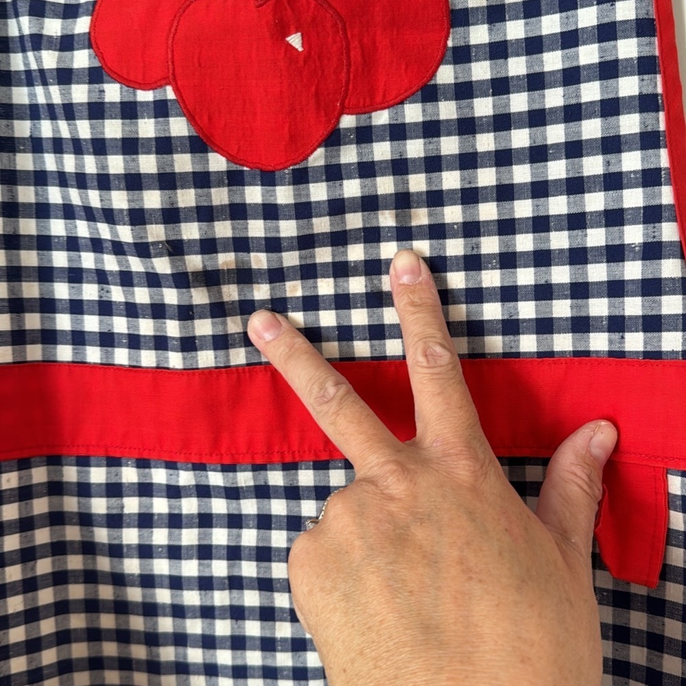 Kitchen Apron Spring Cherry Apron blue plaid with gold ring adjustable neck - Picture 3 of 8